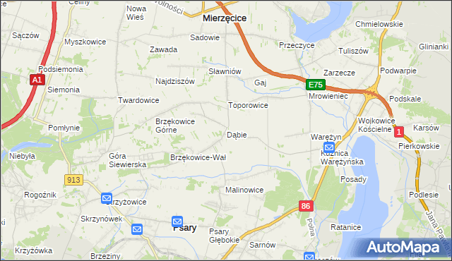 mapa Dąbie gmina Psary, Dąbie gmina Psary na mapie Targeo