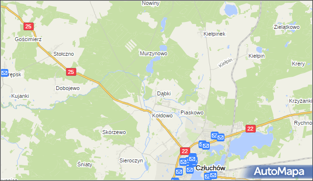 mapa Dąbki gmina Człuchów, Dąbki gmina Człuchów na mapie Targeo