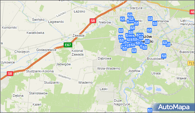 mapa Dąbrowa gmina Tomaszów Mazowiecki, Dąbrowa gmina Tomaszów Mazowiecki na mapie Targeo