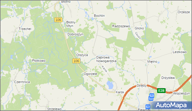 mapa Dąbrowa Nowogardzka, Dąbrowa Nowogardzka na mapie Targeo