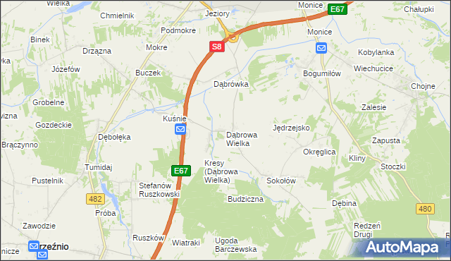 mapa Dąbrowa Wielka gmina Sieradz, Dąbrowa Wielka gmina Sieradz na mapie Targeo