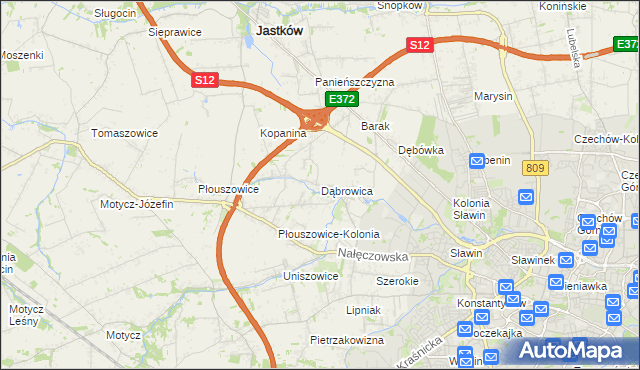 mapa Dąbrowica gmina Jastków, Dąbrowica gmina Jastków na mapie Targeo