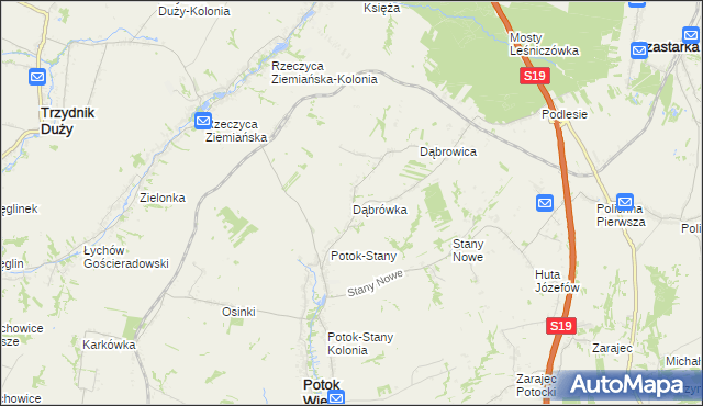 mapa Dąbrówka gmina Potok Wielki, Dąbrówka gmina Potok Wielki na mapie Targeo