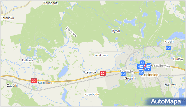 mapa Darskowo gmina Złocieniec, Darskowo gmina Złocieniec na mapie Targeo
