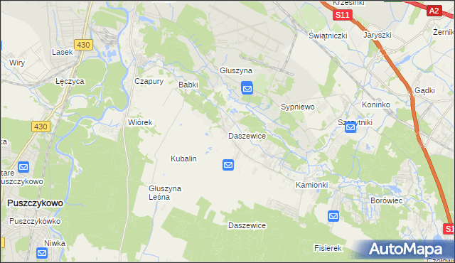 mapa Daszewice gmina Mosina, Daszewice gmina Mosina na mapie Targeo