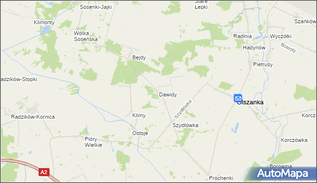 mapa Dawidy gmina Olszanka, Dawidy gmina Olszanka na mapie Targeo