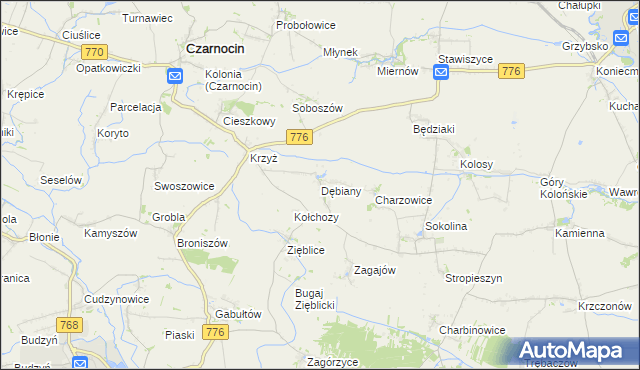 mapa Dębiany gmina Czarnocin, Dębiany gmina Czarnocin na mapie Targeo