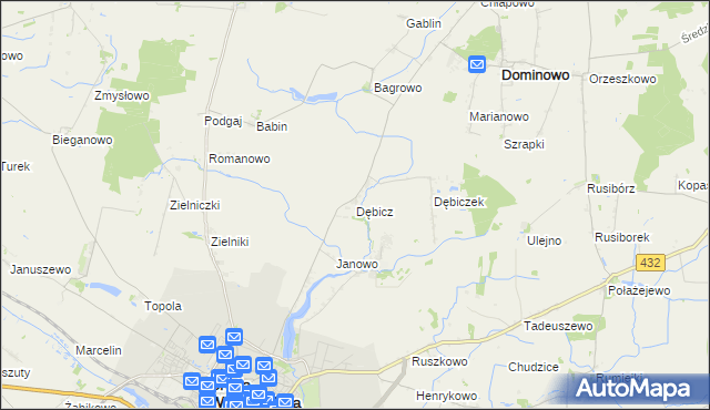 mapa Dębicz gmina Środa Wielkopolska, Dębicz gmina Środa Wielkopolska na mapie Targeo