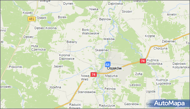 mapa Dębina gmina Osjaków, Dębina gmina Osjaków na mapie Targeo