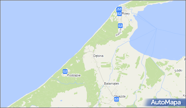 mapa Dębina gmina Ustka, Dębina gmina Ustka na mapie Targeo