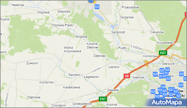 mapa Dębniak gmina Ujazd, Dębniak gmina Ujazd na mapie Targeo