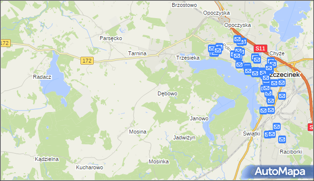 mapa Dębowo gmina Szczecinek, Dębowo gmina Szczecinek na mapie Targeo