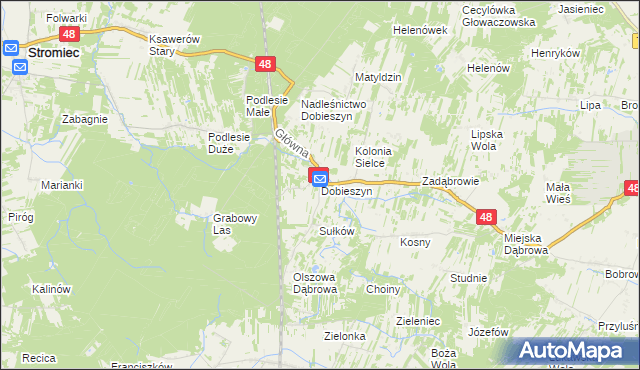 mapa Dobieszyn gmina Stromiec, Dobieszyn gmina Stromiec na mapie Targeo