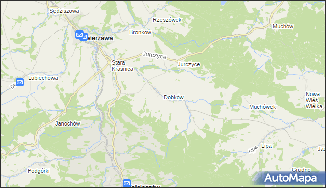 mapa Dobków gmina Świerzawa, Dobków gmina Świerzawa na mapie Targeo