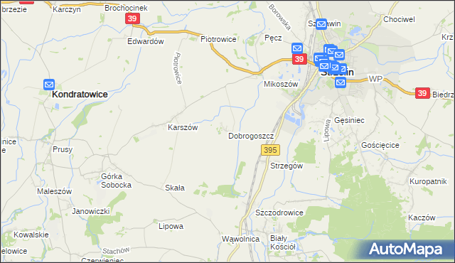 mapa Dobrogoszcz gmina Strzelin, Dobrogoszcz gmina Strzelin na mapie Targeo