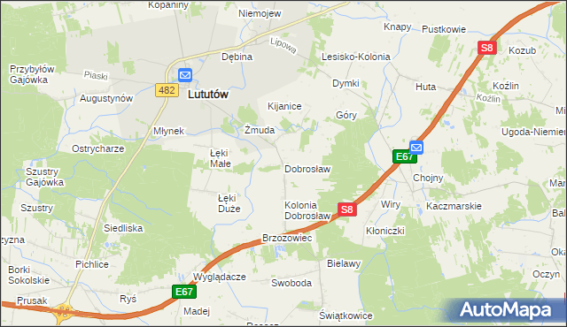 mapa Dobrosław gmina Lututów, Dobrosław gmina Lututów na mapie Targeo