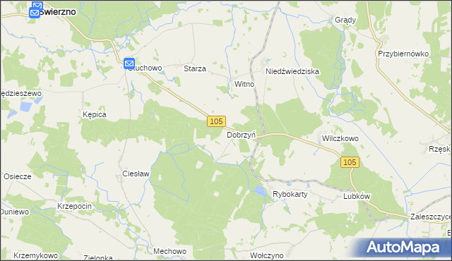 mapa Dobrzyń gmina Gryfice, Dobrzyń gmina Gryfice na mapie Targeo