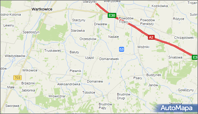 mapa Domaniewek gmina Dalików, Domaniewek gmina Dalików na mapie Targeo