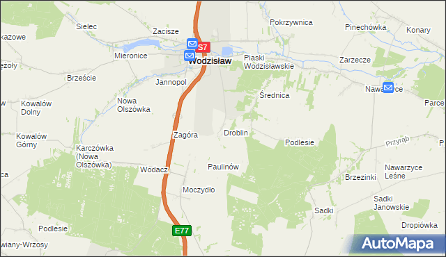 mapa Droblin gmina Wodzisław, Droblin gmina Wodzisław na mapie Targeo