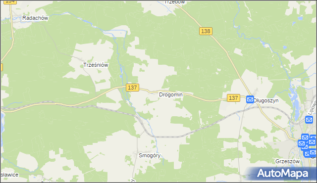 mapa Drogomin gmina Sulęcin, Drogomin gmina Sulęcin na mapie Targeo