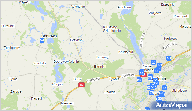 mapa Drużyny gmina Bobrowo, Drużyny gmina Bobrowo na mapie Targeo