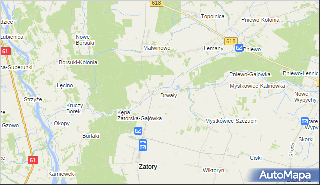 mapa Drwały gmina Zatory, Drwały gmina Zatory na mapie Targeo