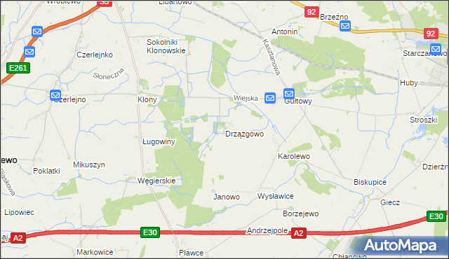 mapa Drzązgowo gmina Kostrzyn, Drzązgowo gmina Kostrzyn na mapie Targeo