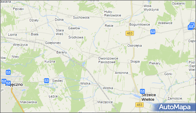 mapa Dworszowice Pakoszowe, Dworszowice Pakoszowe na mapie Targeo