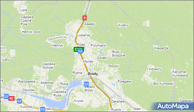 mapa Działki gmina Brody, Działki gmina Brody na mapie Targeo