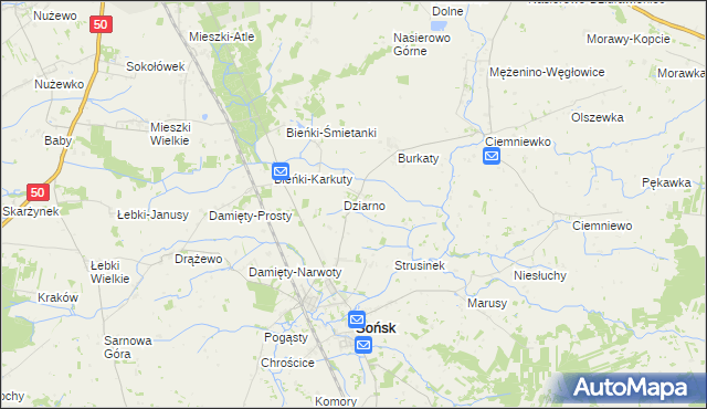 mapa Dziarno gmina Sońsk, Dziarno gmina Sońsk na mapie Targeo