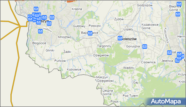 mapa Dzięgielów, Dzięgielów na mapie Targeo