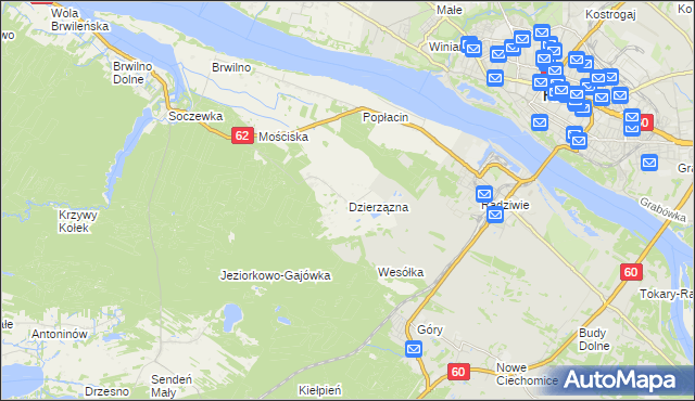 mapa Dzierzązna gmina Nowy Duninów, Dzierzązna gmina Nowy Duninów na mapie Targeo