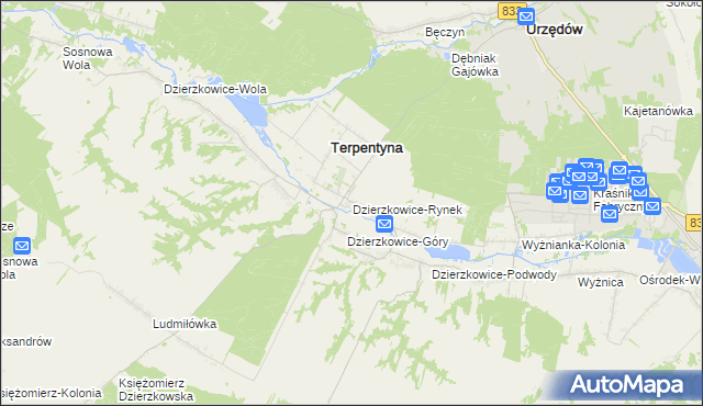 mapa Dzierzkowice-Rynek, Dzierzkowice-Rynek na mapie Targeo