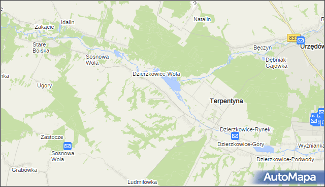 mapa Dzierzkowice-Zastawie, Dzierzkowice-Zastawie na mapie Targeo