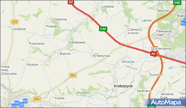 mapa Ernestynów gmina Złotoryja, Ernestynów gmina Złotoryja na mapie Targeo