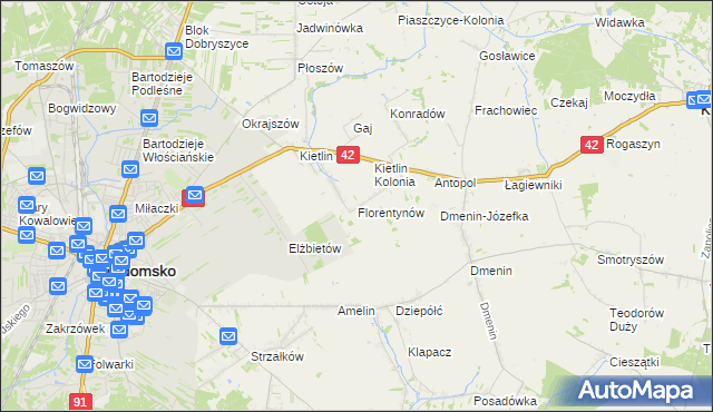 mapa Florentynów gmina Kodrąb, Florentynów gmina Kodrąb na mapie Targeo