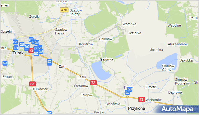 mapa Gajówka gmina Przykona, Gajówka gmina Przykona na mapie Targeo