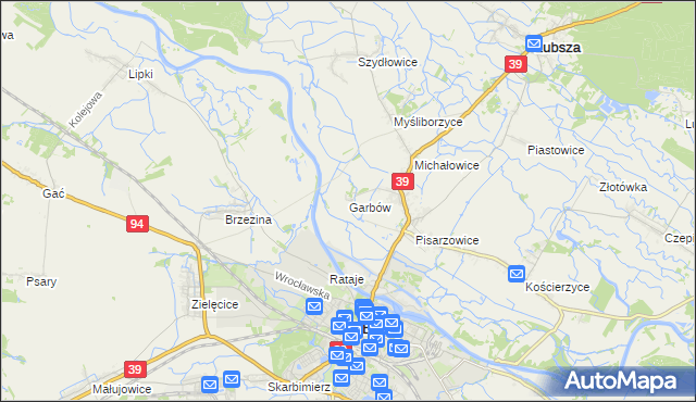 mapa Garbów gmina Lubsza, Garbów gmina Lubsza na mapie Targeo