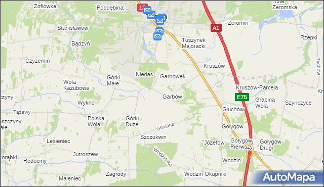 mapa Garbów gmina Tuszyn, Garbów gmina Tuszyn na mapie Targeo