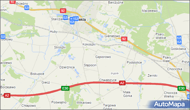 mapa Gąsiorowo gmina Nekla, Gąsiorowo gmina Nekla na mapie Targeo