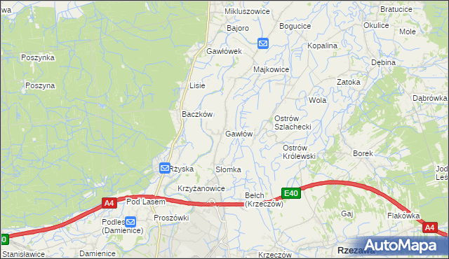 mapa Gawłów gmina Bochnia, Gawłów gmina Bochnia na mapie Targeo