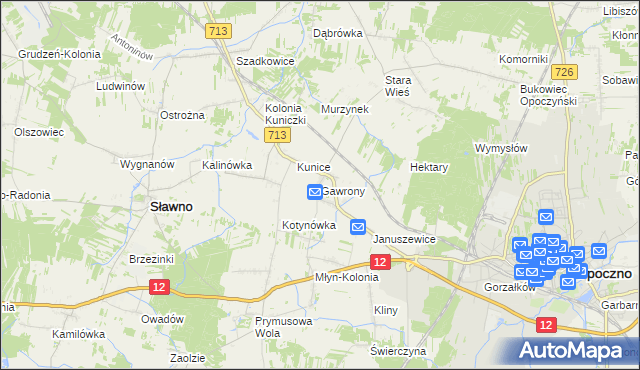 mapa Gawrony gmina Sławno, Gawrony gmina Sławno na mapie Targeo