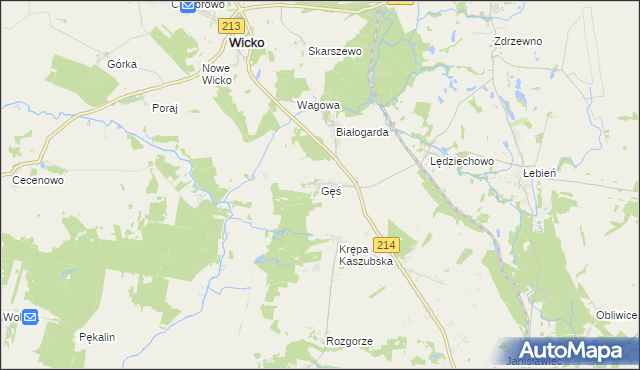 mapa Gęś gmina Wicko, Gęś gmina Wicko na mapie Targeo