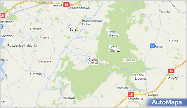 mapa Gierłoż gmina Ostróda, Gierłoż gmina Ostróda na mapie Targeo