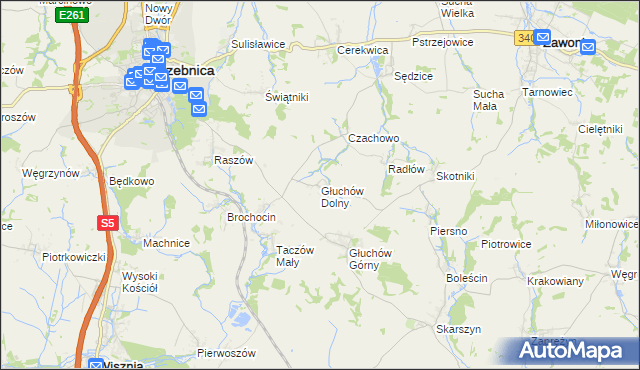 mapa Głuchów Dolny, Głuchów Dolny na mapie Targeo