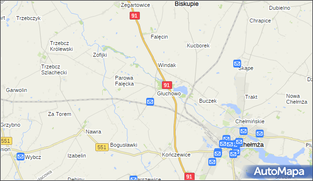 mapa Głuchowo gmina Chełmża, Głuchowo gmina Chełmża na mapie Targeo