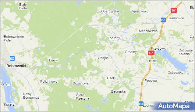 mapa Gnojno gmina Bobrowniki, Gnojno gmina Bobrowniki na mapie Targeo