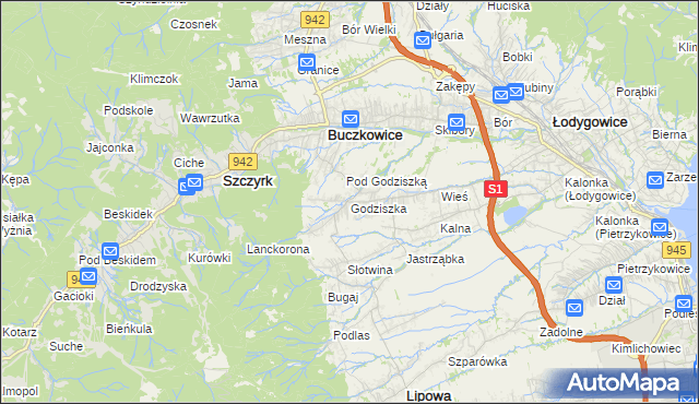 mapa Godziszka gmina Buczkowice, Godziszka gmina Buczkowice na mapie Targeo