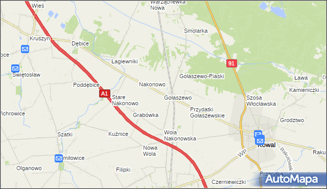 mapa Gołaszewo gmina Kowal, Gołaszewo gmina Kowal na mapie Targeo