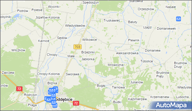 mapa Golice gmina Poddębice, Golice gmina Poddębice na mapie Targeo